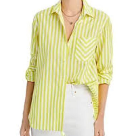 Rag and Bone Yellow and White Stripe Maxine Poplin Button-down Women's XS - Picture 1 of 4
